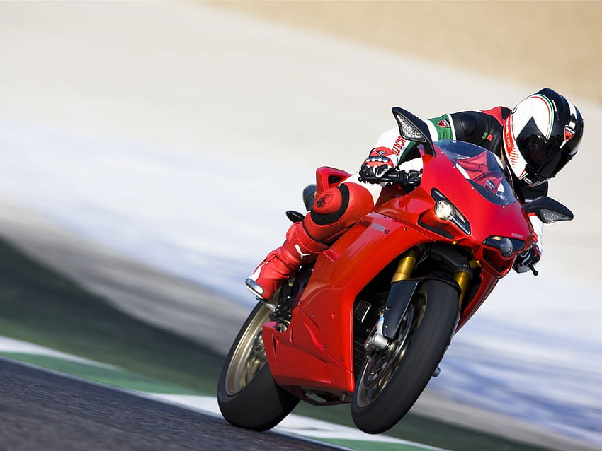 Czerwony Ducati, styl, kierowca, prędkość, wyścig, szybki, rower, droga, ducati Tapeta HD