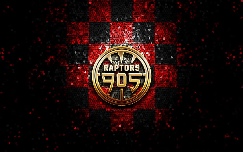 Raptors 905, logotipo de brillo, NBA G League, a cuadros rojo y negro, baloncesto, equipo de baloncesto americano, logotipo de Raptors 905, arte de mosaico fondo de pantalla