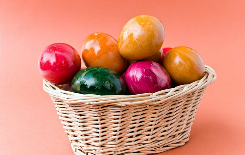 Easter Eggs, basket, colored, Easter, eggs HD wallpaper