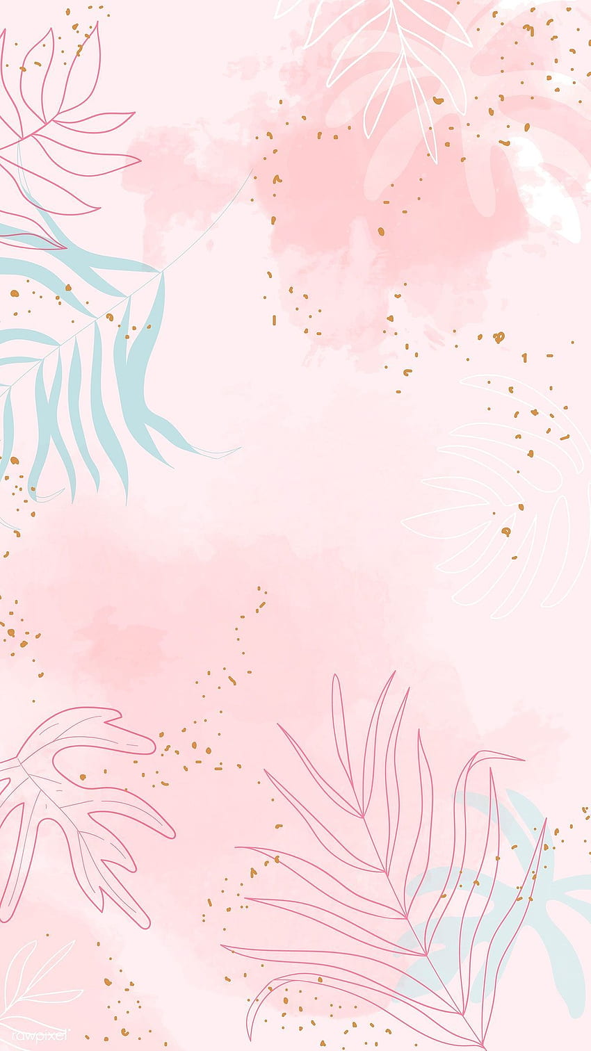 premium vector of Pink leafy watercolor background vector, Pastel Cute HD phone wallpaper