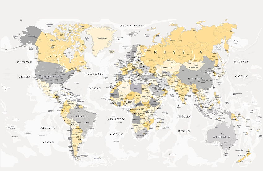 Kup mapę świata w kolorze żółtym i szarym — wysyłka do USA Tapeta HD