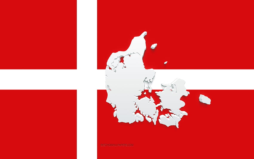 Denmark map silhouette, Flag of Denmark, silhouette on the flag, Denmark, 3d Denmark map silhouette, Denmark flag, Denmark 3d map HD wallpaper
