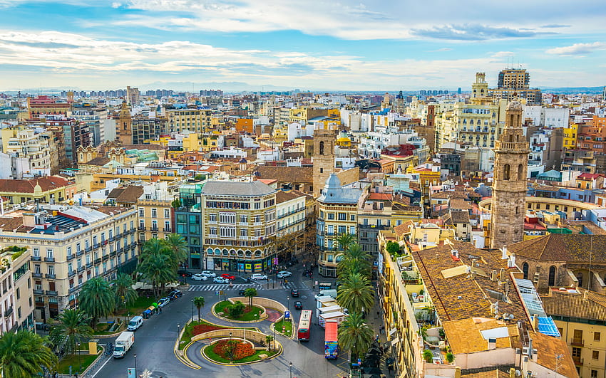 Spain Town square Valencia Roof Cities HD wallpaper