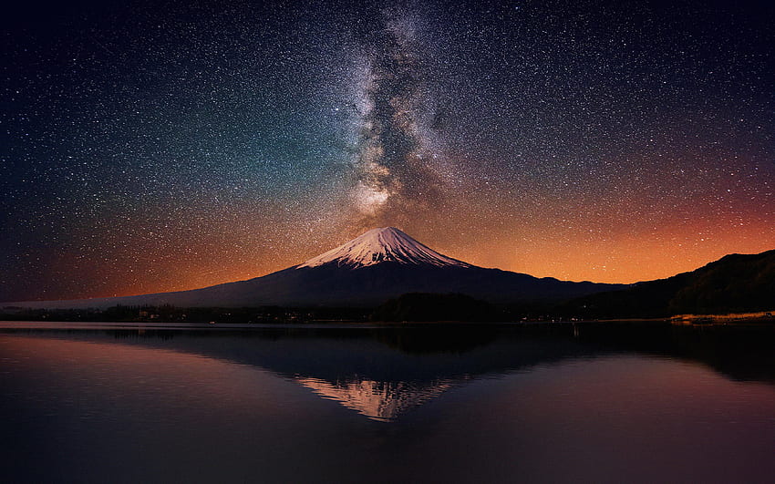 Млечният път на планината Фуджи Небе, планината Фуджи Аниме HD тапет