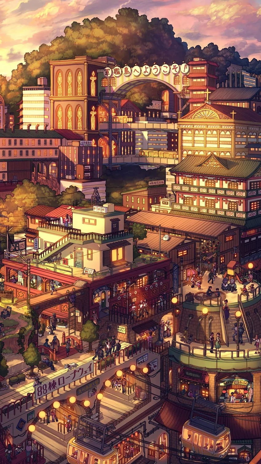 japan, ästhetisch, bereich, wohngebiet, kunst, gelb, einfach, iphone, sommer, orange, rot, tolle farben, jahrgang, sonnenuntergang HD-Handy-Hintergrundbild