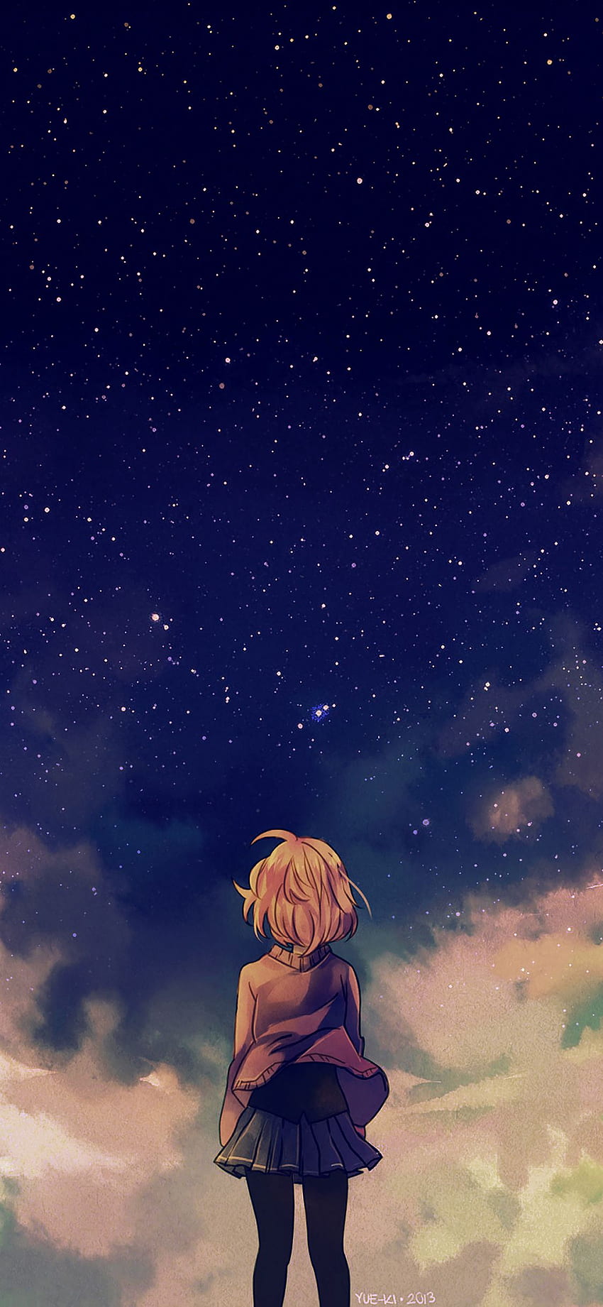 Starry Space Illust Anime Chica, Chica Lofi fondo de pantalla del teléfono