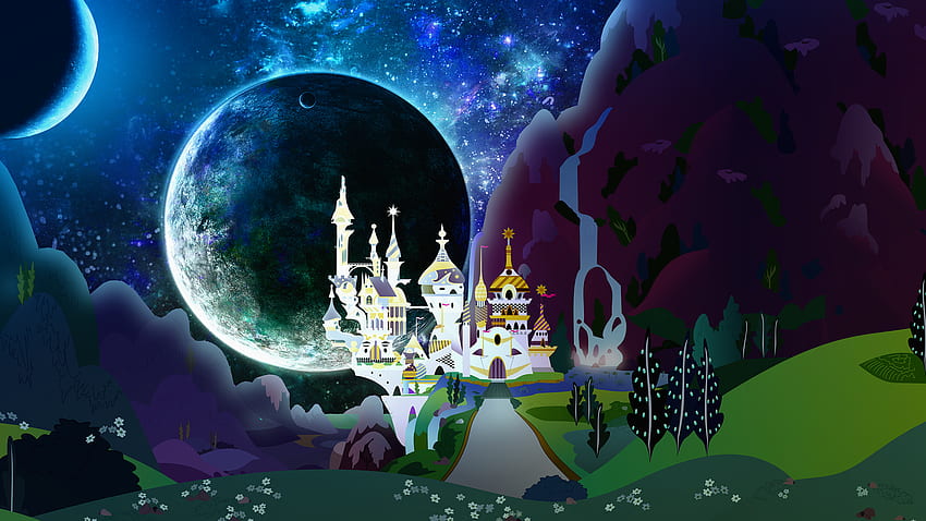 Artist:skrayp, background, canterlot, canterlot castle, edit, moon, night,  safe, space, vector HD wallpaper | Pxfuel
