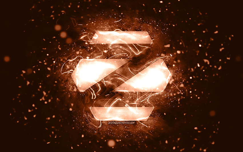 Zorin OS brown logo, , brown neon lights, Linux, creative, brown abstract background, Zorin OS logo, OS, Zorin OS HD wallpaper