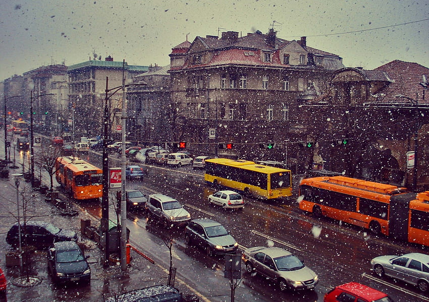Transport, Cities, Sky, Snow, City HD wallpaper