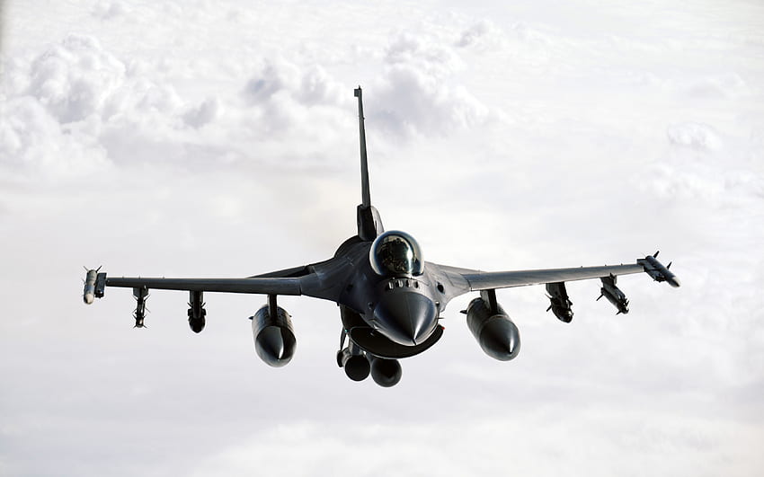 General Dynamics F-16 Fighting Falcon, USAF, F-16 no céu, caça americano, F-16 de vôo, aviação de combate papel de parede HD