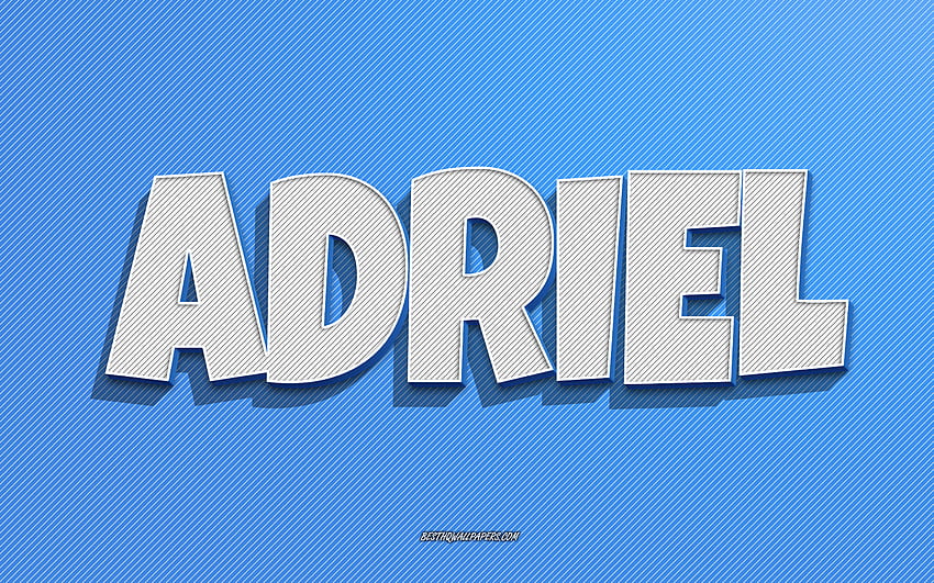 Адриел, фон със сини линии, с имена, име Адриел, мъжки имена, поздравителна картичка Адриел, линейно изкуство, с име Адриел HD тапет
