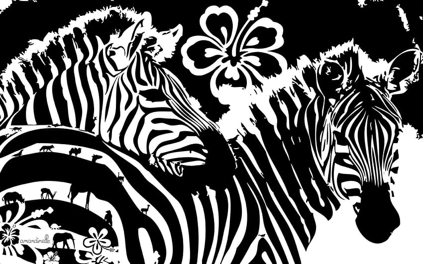 Flowers, Art, Zebra, Lines, Graphics HD wallpaper