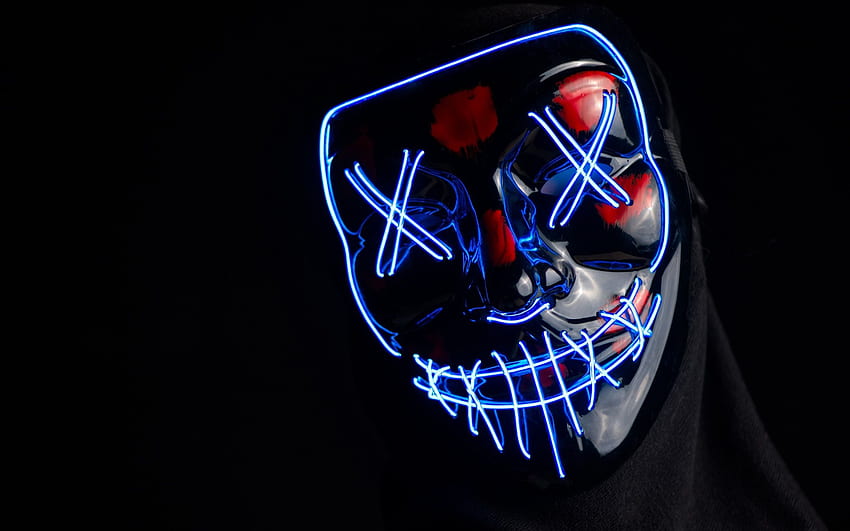 Creepy Mask, Xx, Neon Light HD wallpaper