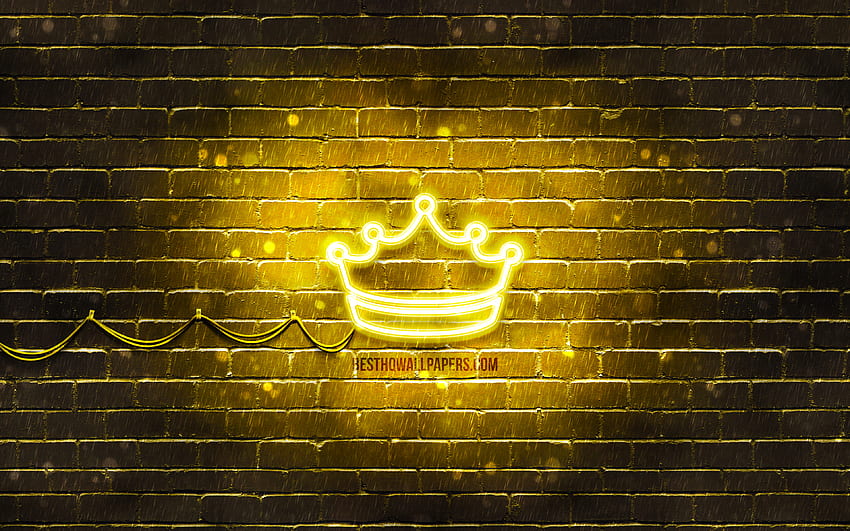 Crown neon icon, , yellow background, neon symbols, Crown, neon icons, Crown sign, computer signs, Crown icon, computer icons for with resolution . High Quality HD wallpaper