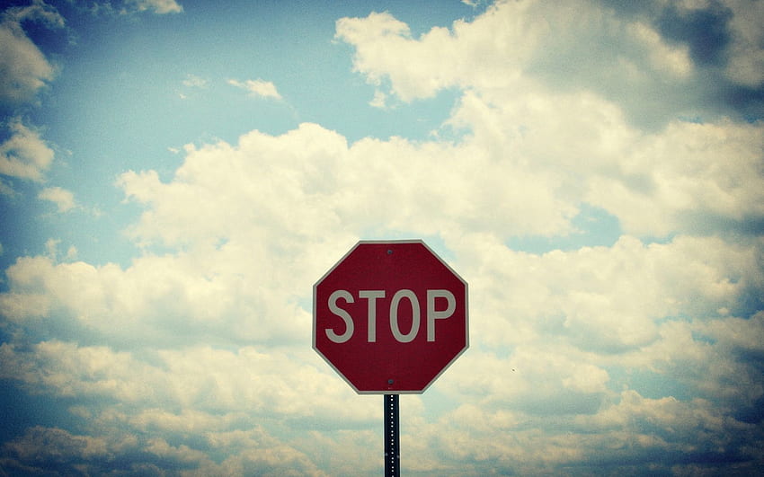 Sky, Clouds, Words, Road, Sign, Stop HD wallpaper