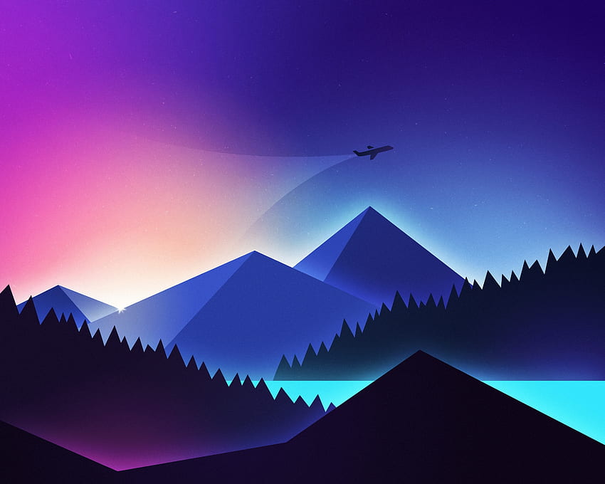 Minimalism, airplane over mountains, gradient HD wallpaper