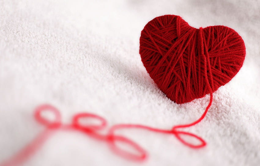thread yarn red heart background love HD wallpaper