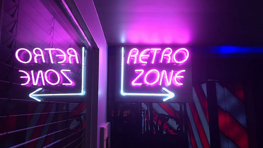 retro, zone, neon, arrow, sign full , tv, f, background HD wallpaper