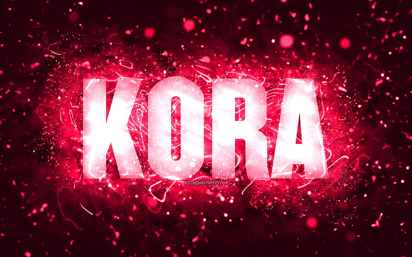 Happy Birtay Kora, , różowe neony, imię Kora, kreatywne, Kora Happy Birtay, Kora Birtay, popularne amerykańskie imiona żeńskie, z imieniem Kora, Kora Tapeta HD
