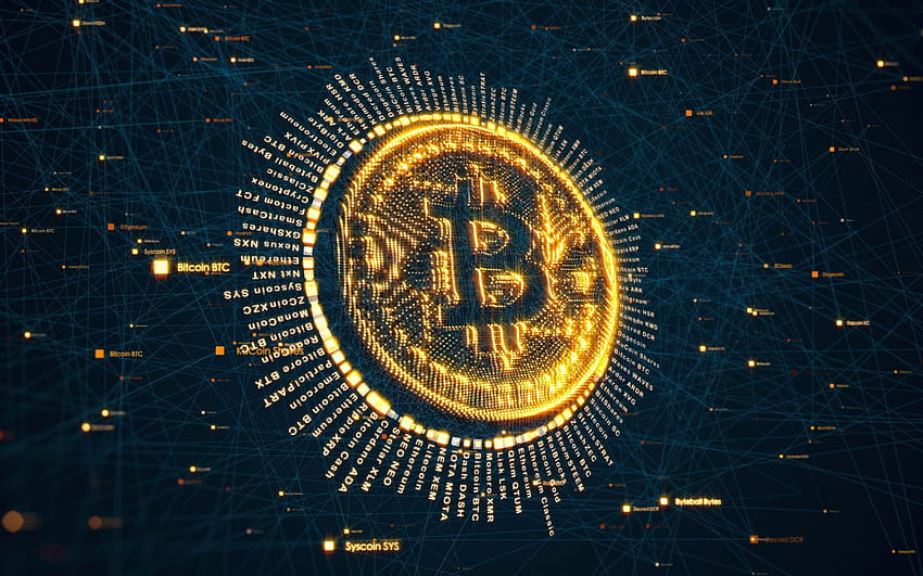 Bitcoin, signo creativo, moneda criptográfica fondo de pantalla