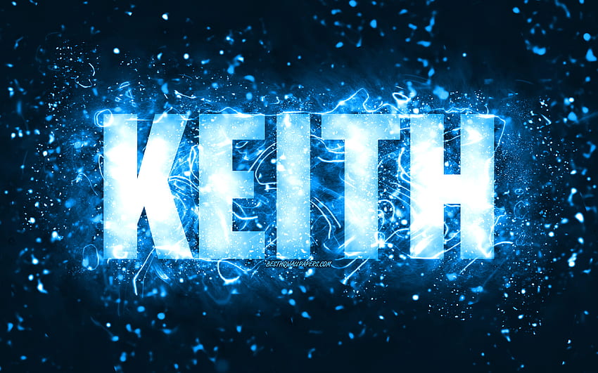 Happy Birtay Keith, , blaue Neonlichter, Name Keith, kreativ, Keith Happy Birtay, Keith Birtay, beliebte amerikanische männliche Namen, mit Keith-Namen, Keith HD-Hintergrundbild