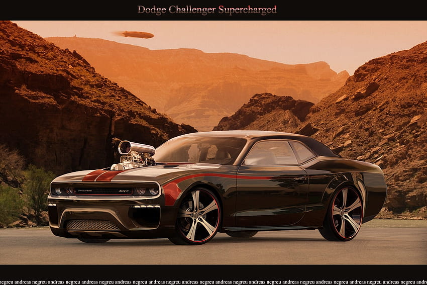 Arte Dodge Challenger sobrealimentado, Hot Rod Muscle Car fondo de pantalla