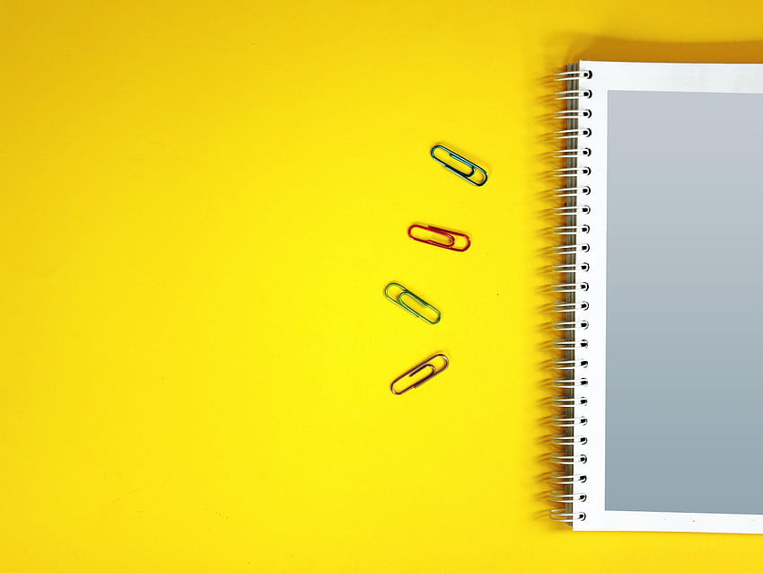 notebook, paper clips, surface, yellow : : High Definition : Fullscreen HD wallpaper