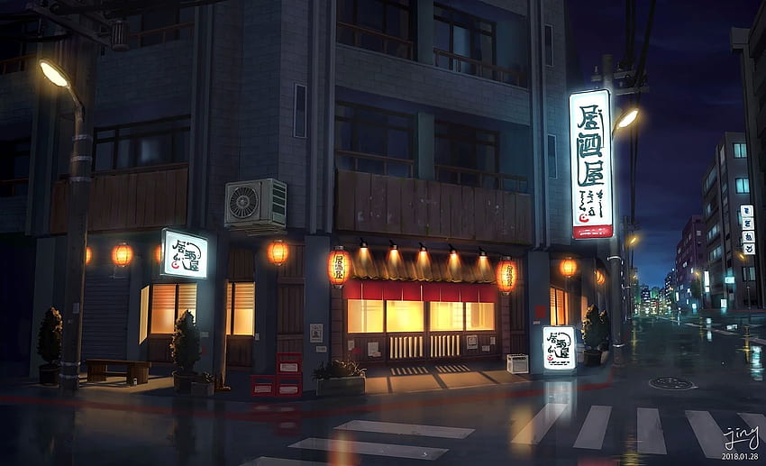 Anime Street, Restaurant, Night, Scenic - Maiden HD wallpaper