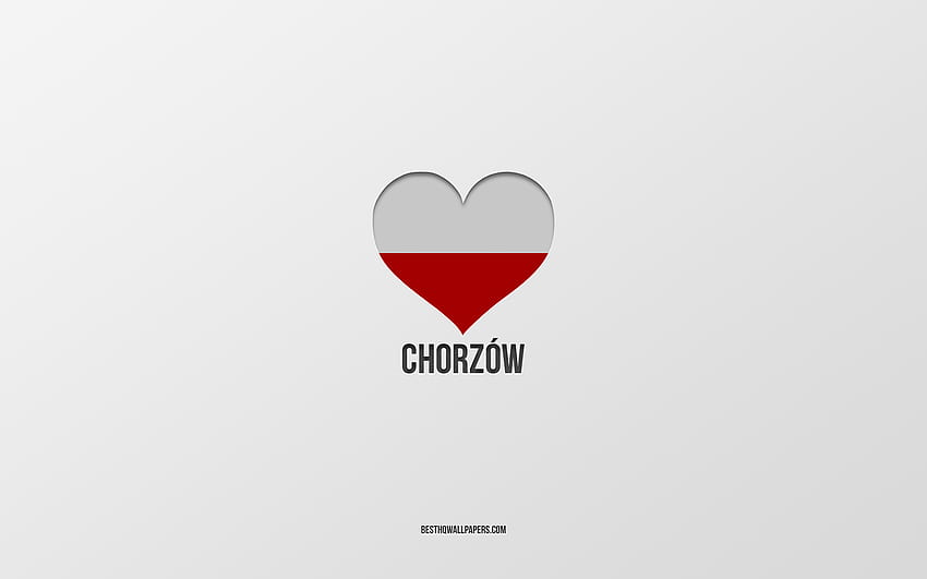 I Love Chorzow, Polish cities, Day of Chorzow, gray background, Chorzow, Poland, Polish flag heart, favorite cities, Love Chorzow HD wallpaper