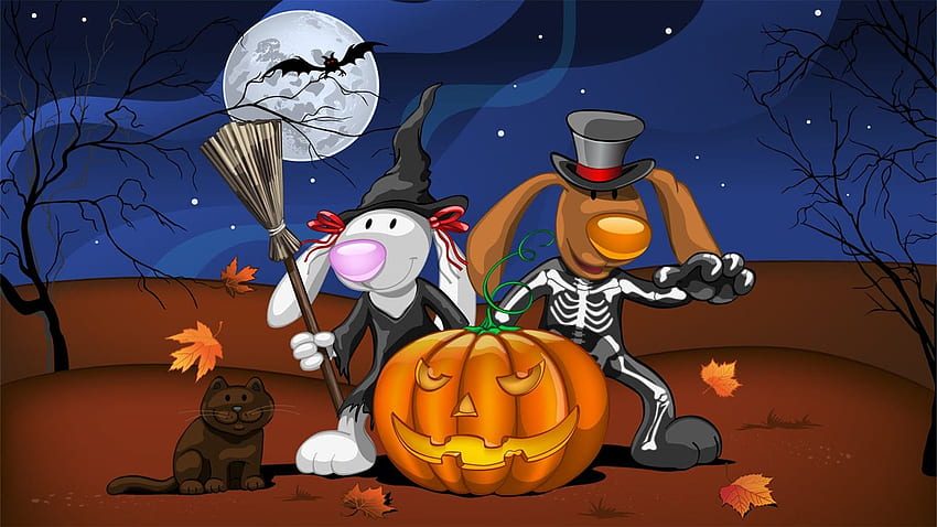 divertido halloween, dibujos animados lindo feliz halloween fondo de pantalla