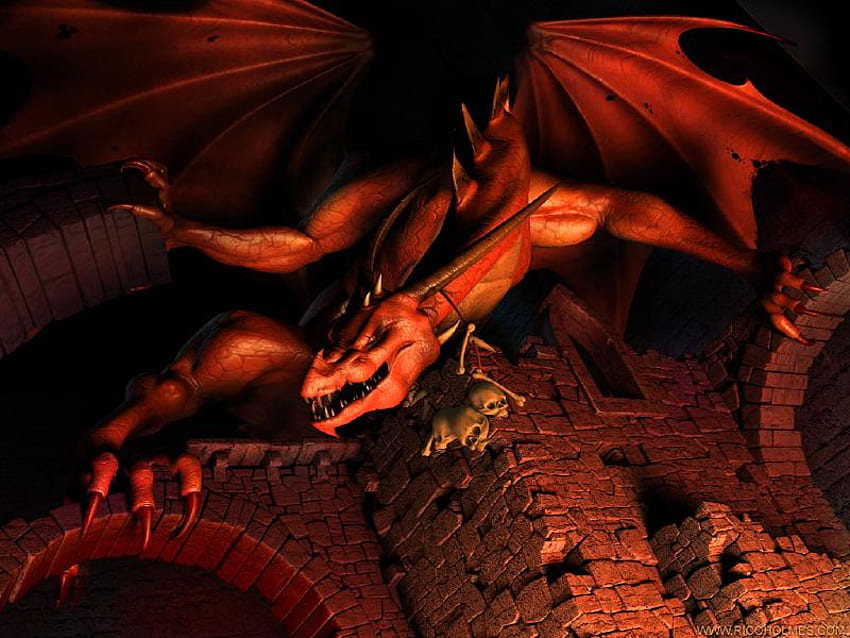 Red Dragon, dragon, big, red HD wallpaper