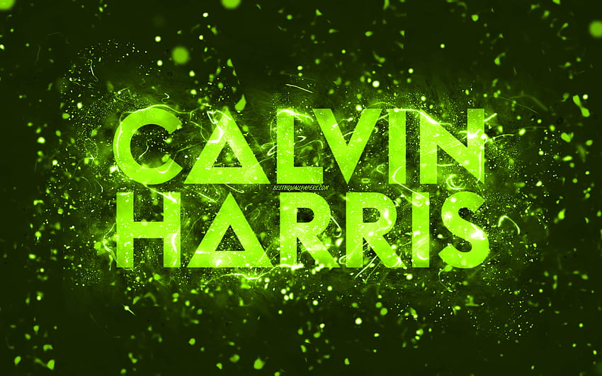 Calvin Harris lime logo, , scottish DJs, lime neon lights, creative, lime abstract background, Adam Richard Wiles, Calvin Harris logo, music stars, Calvin Harris HD wallpaper