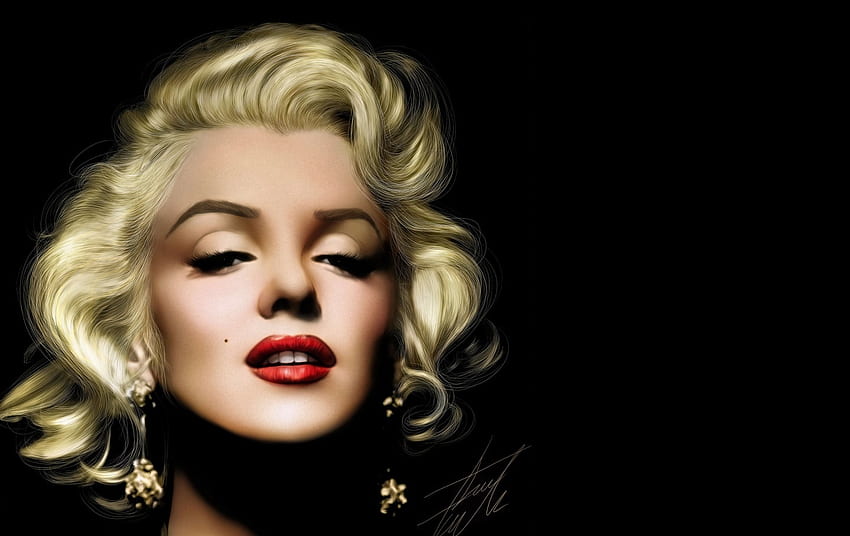 Marilyn Monroe, negra, loira, arte, menina, atriz, mulher, retrato, assinado, rosto papel de parede HD