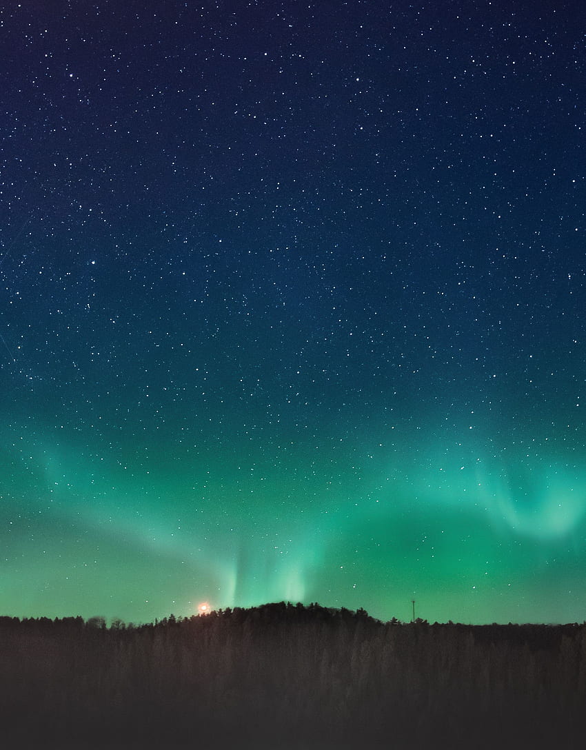 Nature, Stars, Night, Horizon, Starry Sky, Aurora Borealis, Northern Lights, Aurora HD phone wallpaper