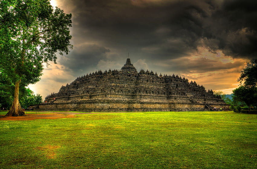 Download Borobudur Temple At Night With Fog And Mountains Wallpaper   Wallpaperscom