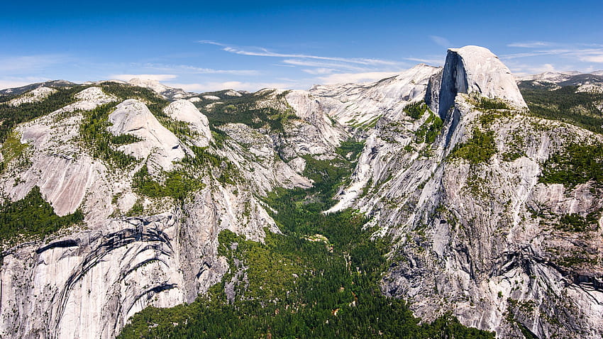 Half Dome, Yosemite, grafika, kraj, USA, piękny, Park Narodowy, sceneria, szeroki ekran, natura, Yosemite, , Kalifornia Tapeta HD