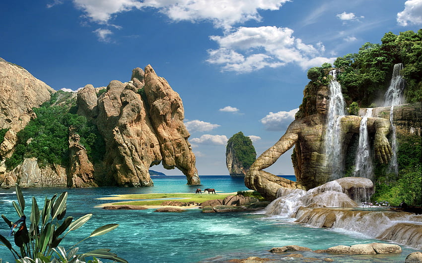 Nature, sculptures en pierre avec chutes d'eau, . Tout pour , Nature Pierre Fond d'écran HD