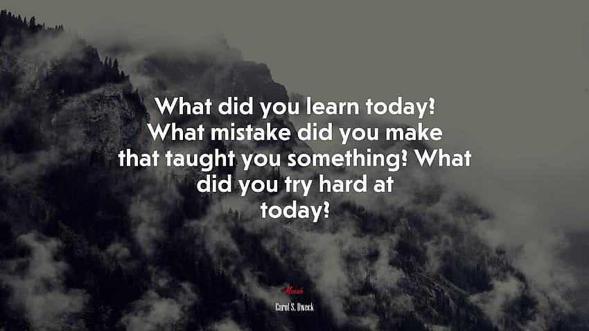 Cosa hai imparato oggi? Quale errore hai commesso che ti ha insegnato qualcosa? In cosa ti sei impegnato oggi?. Citazione di Carol S. Dweck Sfondo HD
