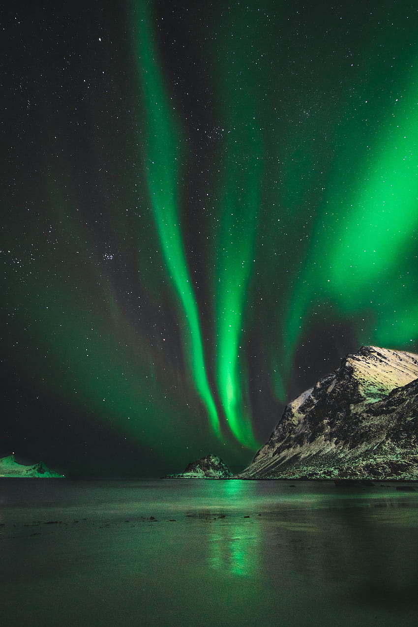 ธรรมชาติ น้ำแข็ง หิมะ ภูเขา แสงเหนือ ออโรรา Aurora Borealis นอร์เวย์ วอลล์เปเปอร์โทรศัพท์ HD