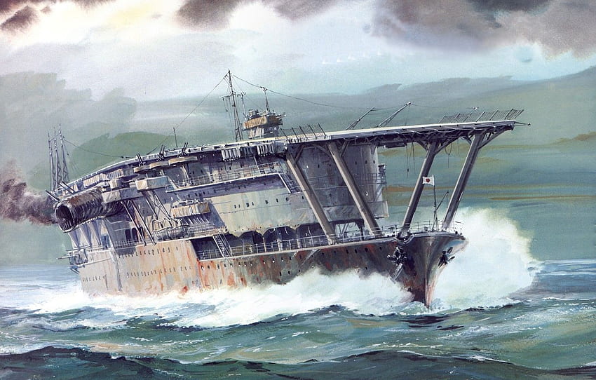 море, вълна, фигура, изкуство, превозвачът, WW2, ВМС на Япония, IJF, Akagi, Akagi за , раздел оружие HD тапет