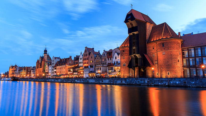 Gdańsk Poland Rivers Evening Waterfront Cities, Gdansk HD wallpaper