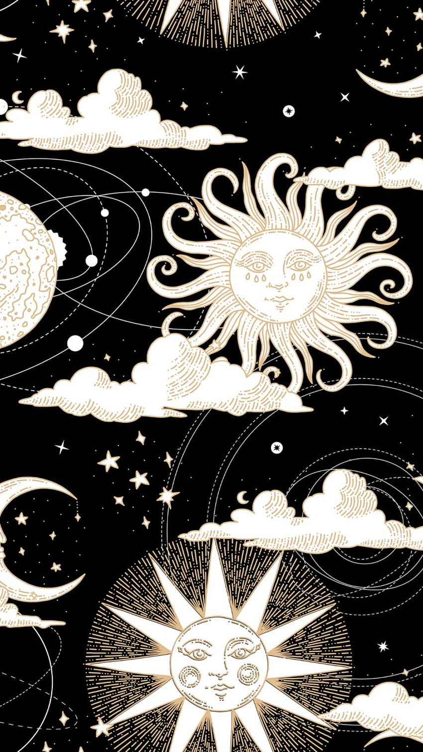 Himmlisch . Ästhetischer Stern-Sonne- und Mond-iPhone-Hintergrund im Jahr 2021. Witchy, Iconic, Phone-Muster HD-Handy-Hintergrundbild