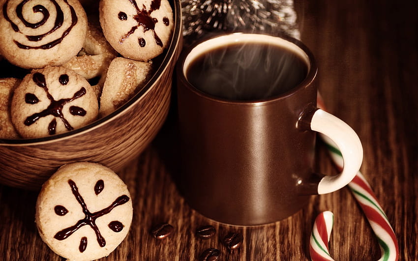 . New Year. . . coffee, cookies, New year, holiday, Christmas HD wallpaper