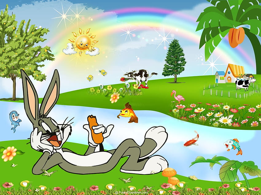 Wonderful Animalls Awesome For Kids Funky Downtown - Bugs Bunny With  Background - & Background , Kids Rainbow HD wallpaper | Pxfuel