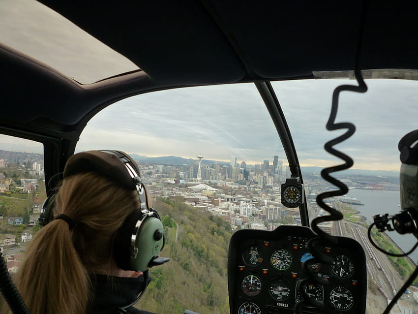flight control this is helicopter over Seattle, Washington, flight, pilot, avation, city HD wallpaper