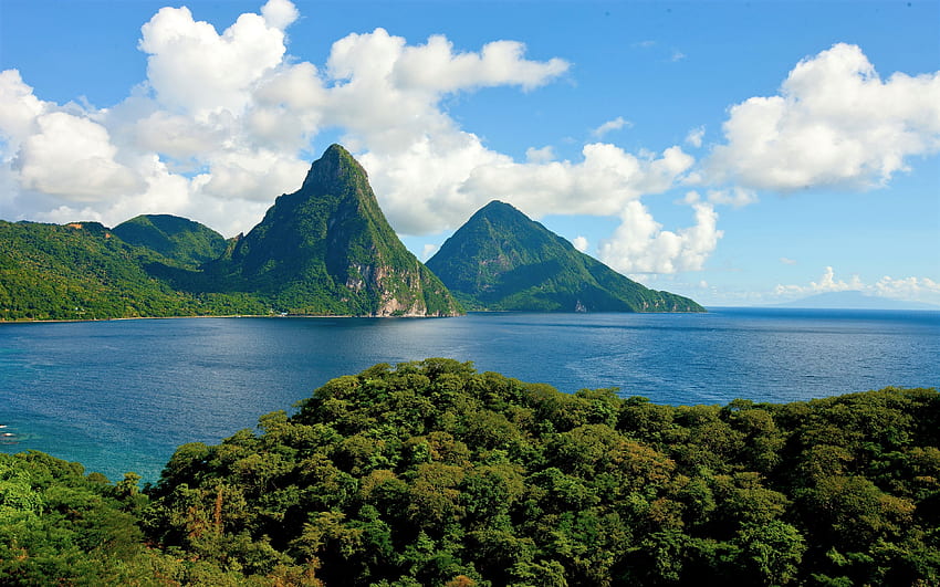 Saint Lucia, kıyı, manzara, dağlar, deniz HD duvar kağıdı