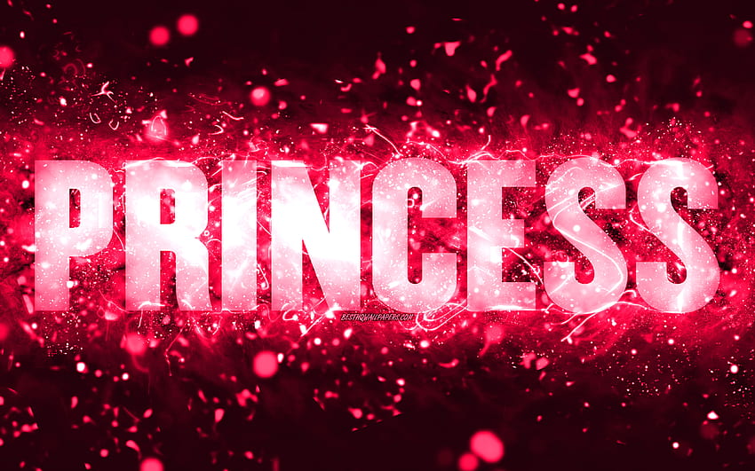 Happy Birtay Princess, luci al neon rosa, nome Princess, creativo, Princess Happy Birtay, Princess Birtay, nomi femminili americani popolari, con nome Princess, Princess Sfondo HD