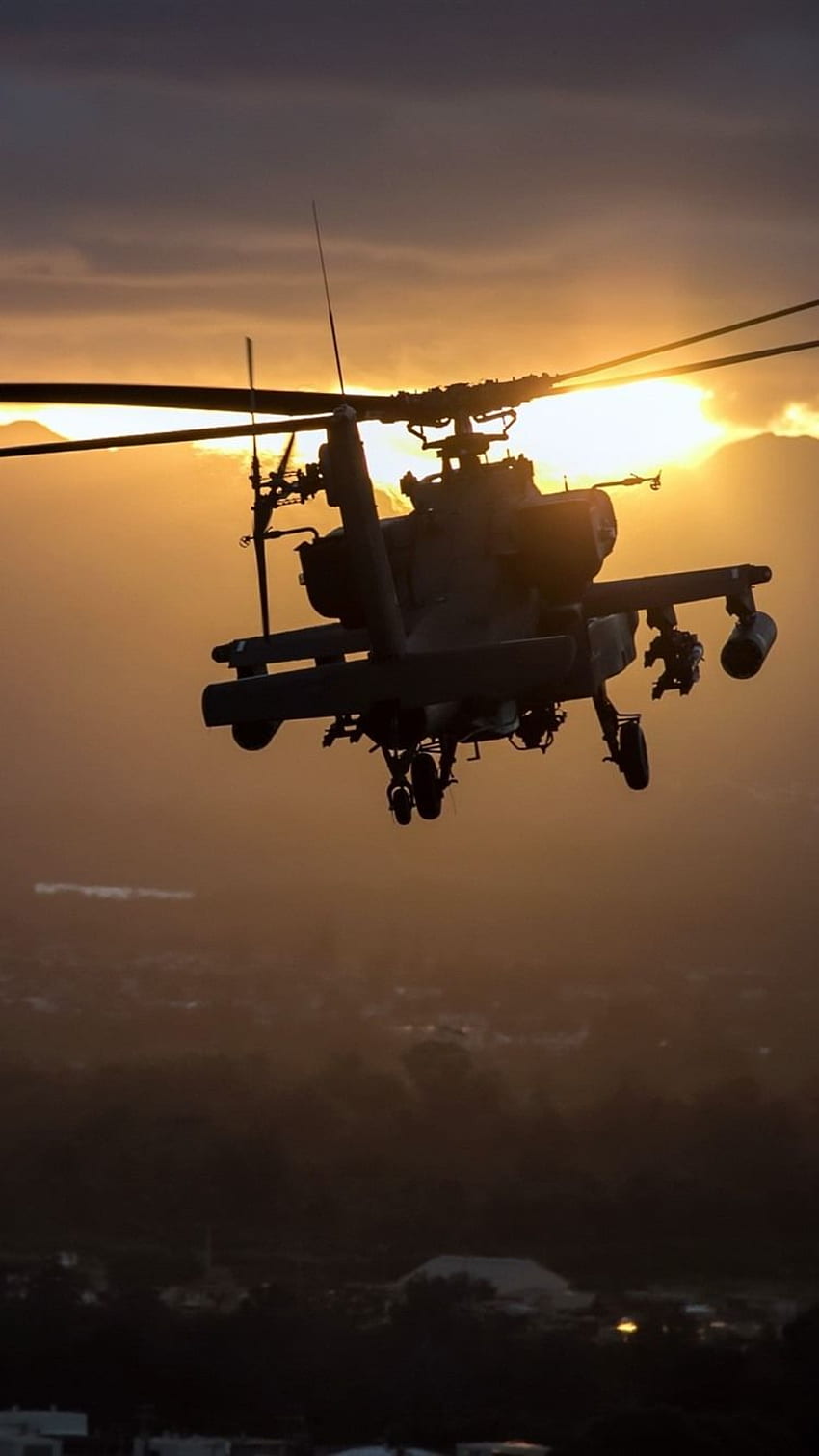 Apache AH 64 Helikopteri, Uçuş, Gün Batımı IPhone 8 7, AH-64 HD telefon duvar kağıdı
