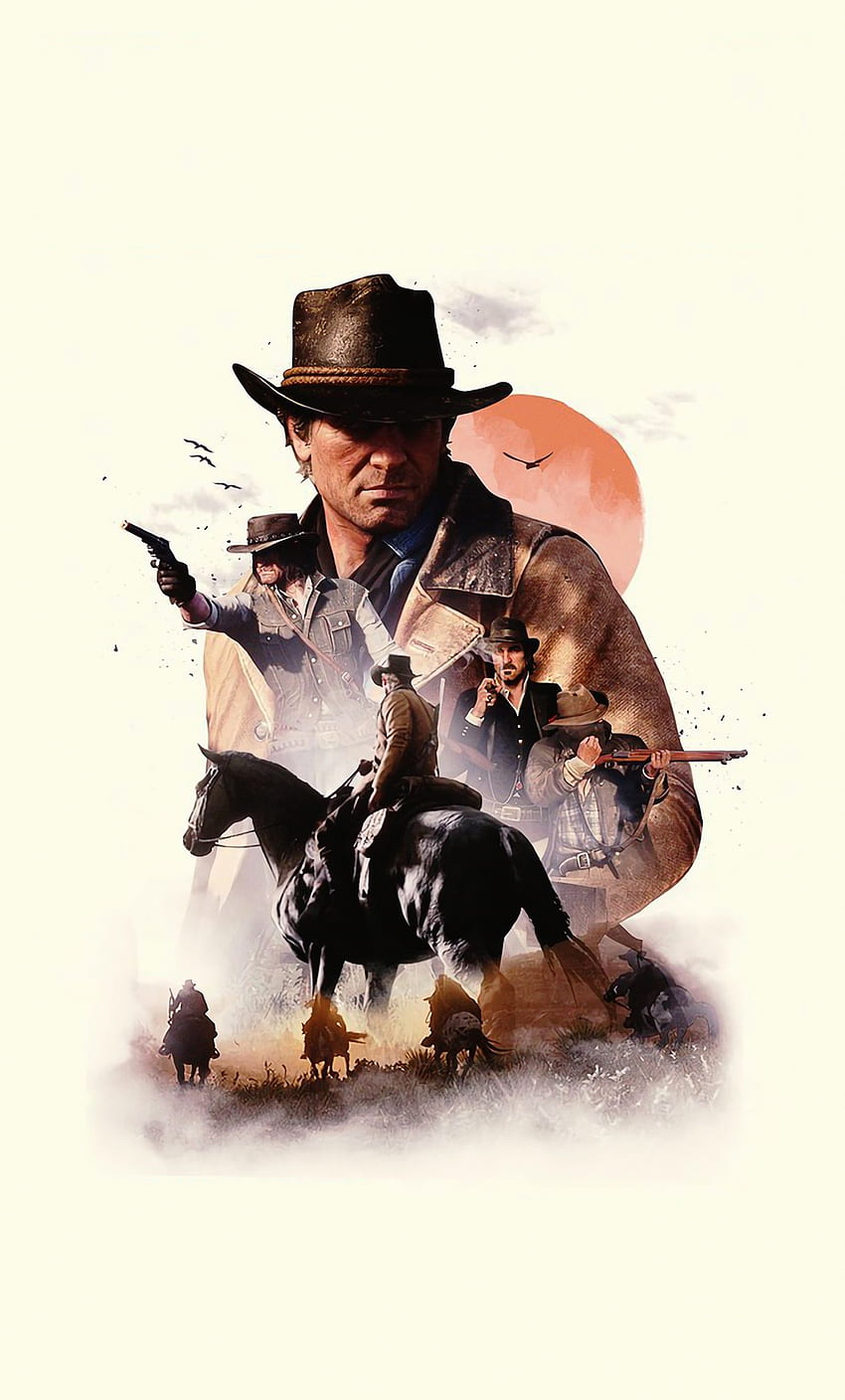 video game, poster, red dead redemption 2, minimal, iphone 6 plus, , background, 17131, Western Cowboy HD phone wallpaper