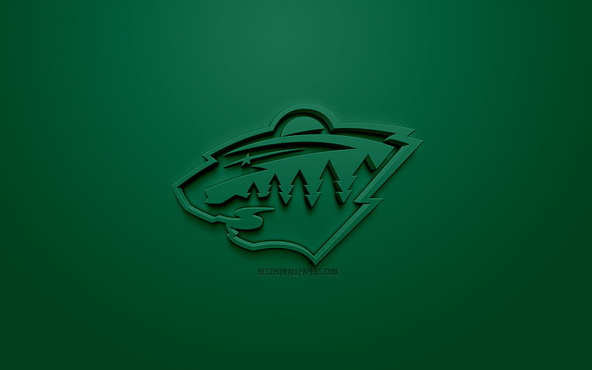 Minnesota Wild, американски хокеен клуб, творческо 3D лого, зелен фон, 3D емблема, NHL, Сейнт Пол, Минесота, САЩ, Национална хокейна лига, 3D изкуство, хокей, 3D лого за с резолюция, Wild Logo HD тапет